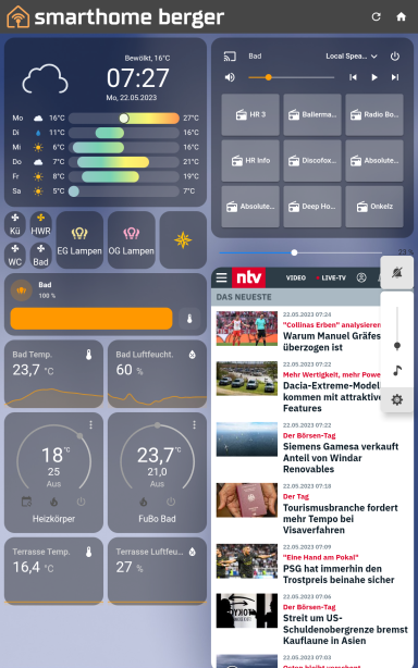 Bedienpanel Bad mit Nachrichten aus Internet